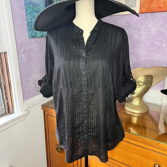 Charter Club Tops - Charter Club SZ M Black Button Up Textured Blouse